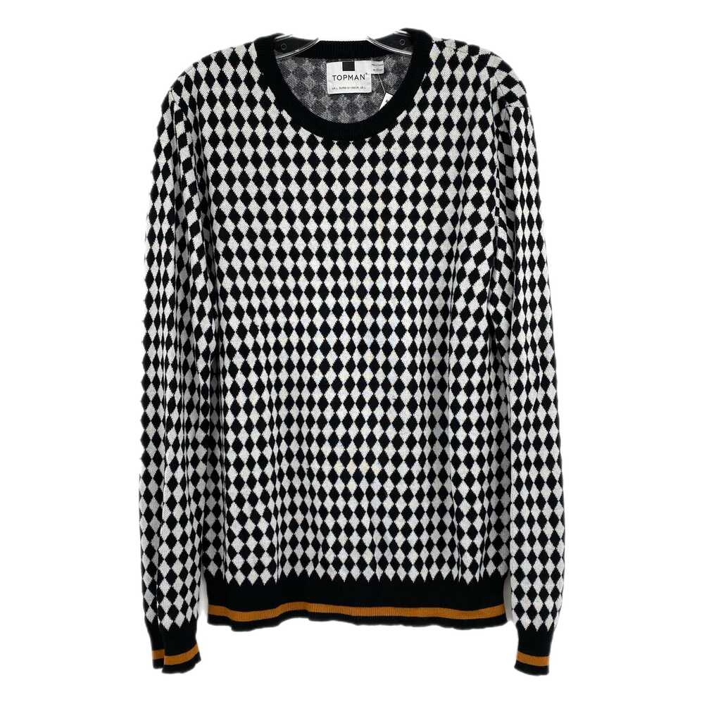 Topman Black Checkered Knit Crewneck Sweater | Men’s Size L